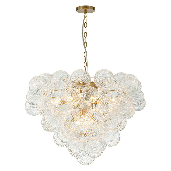 Chandelierias-9-Light Clear Swirled Glass Globe Cluster Bubble Chandelier-Chandelier-Brass-