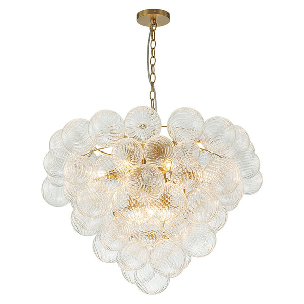 Chandelierias-9-Light Clear Swirled Glass Globe Cluster Bubble Chandelier-Chandelier-Brass-