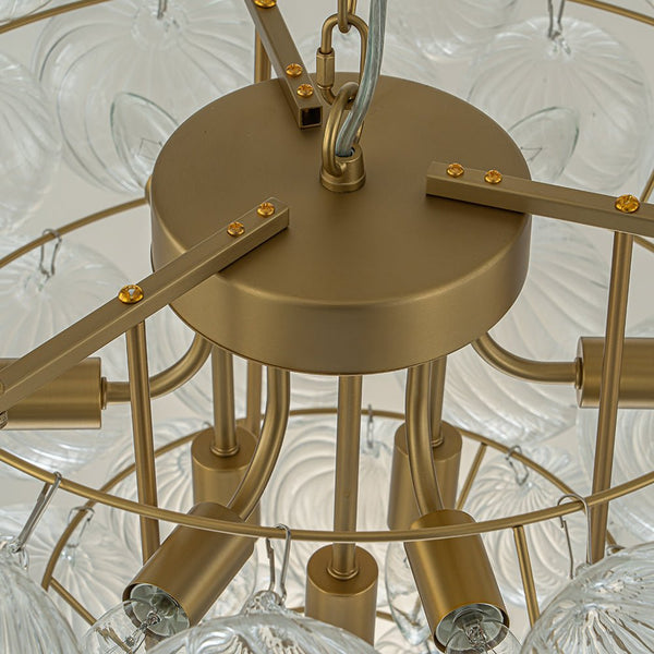 Chandelierias-9-Light Clear Swirled Glass Globe Cluster Bubble Chandelier-Chandelier-Brass-