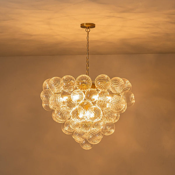 Chandelierias-9-Light Clear Swirled Glass Globe Cluster Bubble Chandelier-Chandelier-Brass-