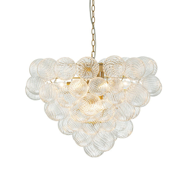 Chandelierias-9-Light Clear Swirled Glass Globe Cluster Bubble Chandelier-Chandelier-Brass-