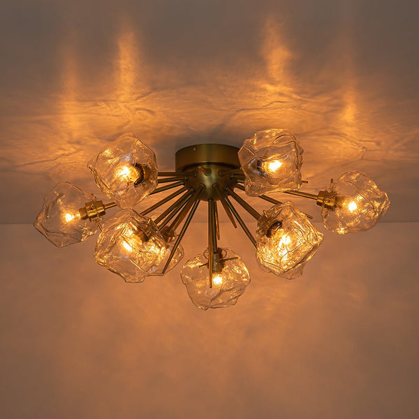 Chandelierias-9-Light Melting Ice Glass Cube Sputnik Flush Mount-Flush Mount-Brass (Pre-order & Arrive in 3 Weeks)-