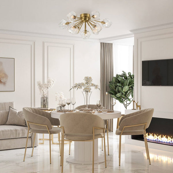 Chandelierias-9-Light Melting Ice Glass Cube Sputnik Flush Mount-Flush Mount-Brass (Pre-order & Arrive in 3 Weeks)-