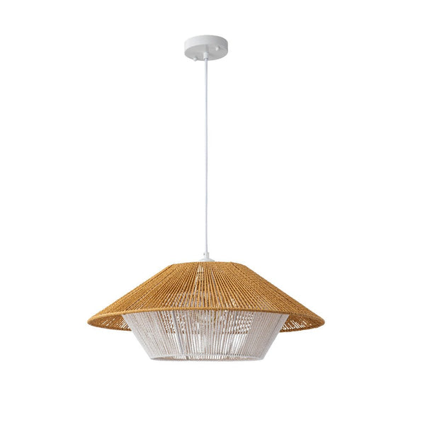 Chandelierias-Bohemian 1-Light Hat Pendant with Hemp Rope Accents-Pendant-Black-1 Bulb