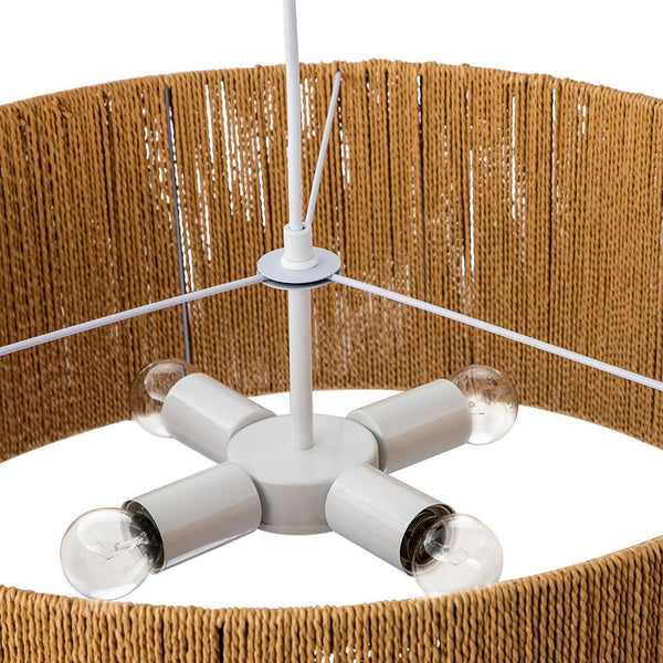 Chandelierias-Bohemian 4-Light Drum Pendant with Hemp Rope Accents-Pendant-Brown-4 Bulbs