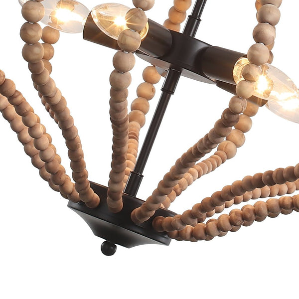 Chandelierias-Boho 5-Light Farmhouse Antique Wood Beaded Chandelier-Chandeliers-Antiqued White-