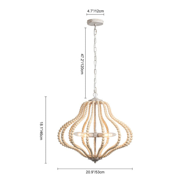 Chandelierias-Boho 5-Light Farmhouse Antique Wood Beaded Chandelier-Chandeliers-Antiqued White-