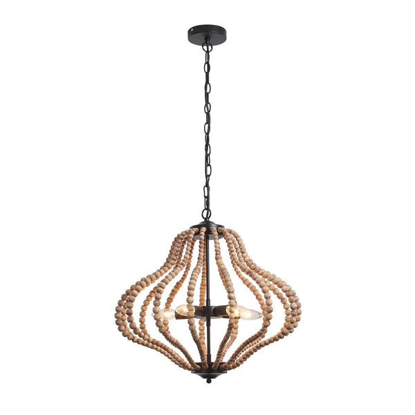 Chandelierias-Boho 5-Light Farmhouse Antique Wood Beaded Chandelier-Chandeliers-Antiqued White-