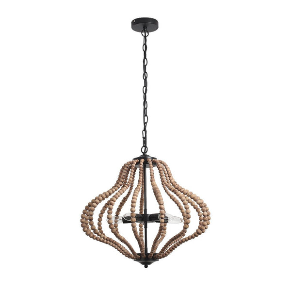 Chandelierias-Boho 5-Light Farmhouse Antique Wood Beaded Chandelier-Chandeliers-Antiqued White-
