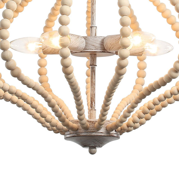 Chandelierias-Boho 5-Light Farmhouse Antique Wood Beaded Chandelier-Chandeliers-Antiqued White-