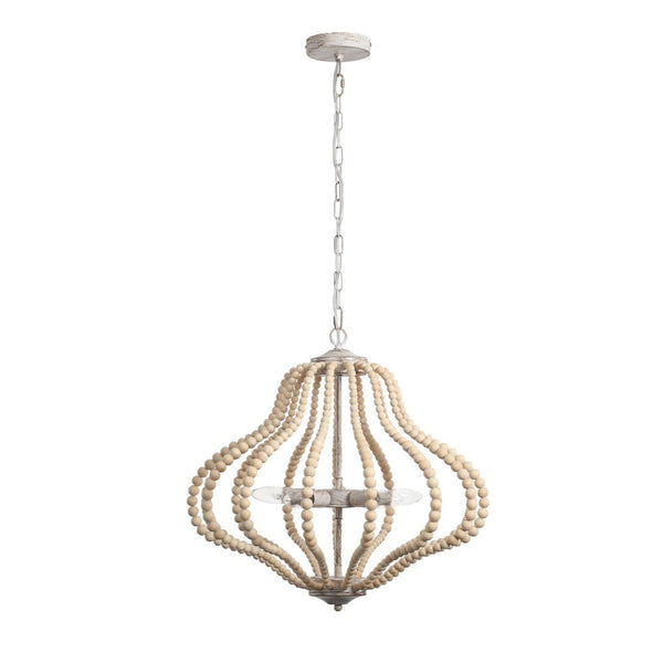 Chandelierias-Boho 5-Light Farmhouse Antique Wood Beaded Chandelier-Chandeliers-Antiqued White-