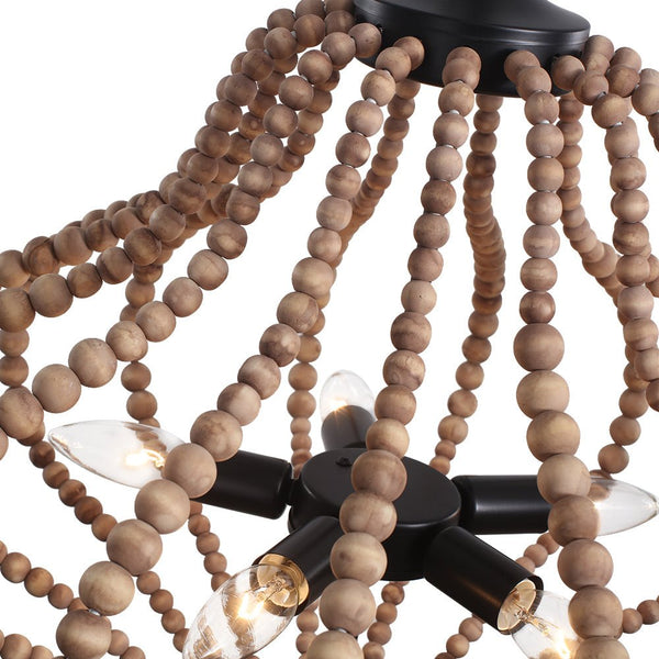 Chandelierias-Boho 5-Light Farmhouse Antique Wood Beaded Chandelier-Chandeliers-Antiqued White-