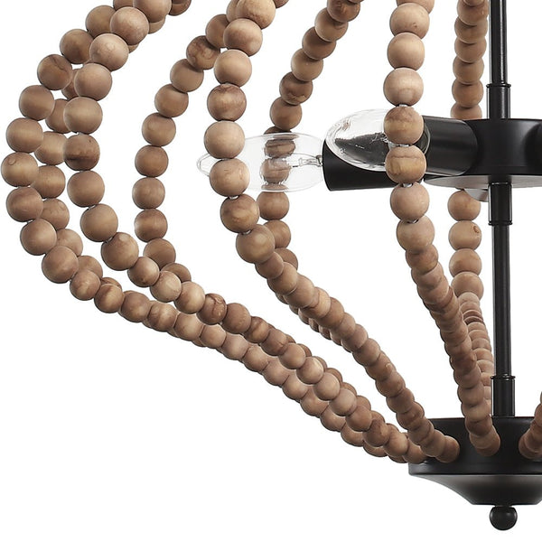 Chandelierias-Boho 5-Light Farmhouse Antique Wood Beaded Chandelier-Chandeliers-Antiqued White-