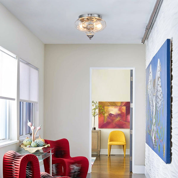 Chandelierias-Chrome Hammered Glass Ceiling Light-Flush Mount--