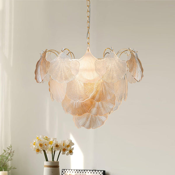 Chandelierias-Creative 10-Light Staggered Ginkgo Leaf Luster Chandelier-Chandeliers-Polished Gold-