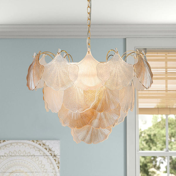 Chandelierias-Creative 10-Light Staggered Ginkgo Leaf Luster Chandelier-Chandeliers-Polished Gold (Pre-order)-