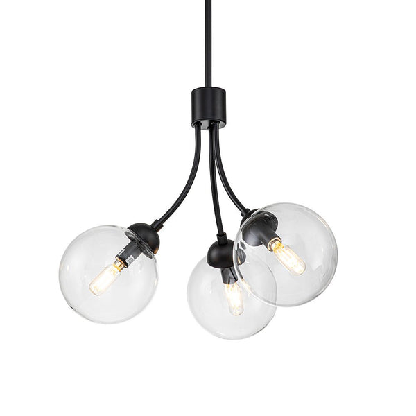 Chandelierias-Decorative 3-Light Clear Glass Globe Chandelier-Chandelier-Black & Gold-
