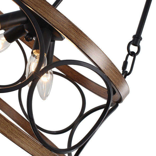 Chandelierias-Farmhouse 4-Light Wood Drum Pendant Chandelier-Chandelier--