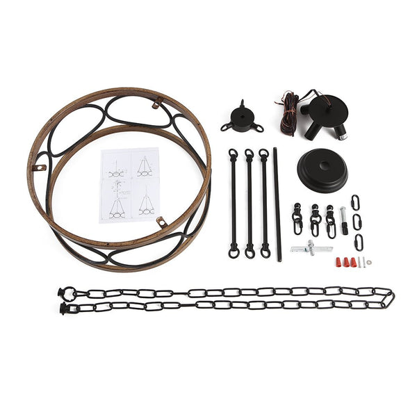 Chandelierias-Farmhouse 4-Light Wood Drum Pendant Chandelier-Chandelier--