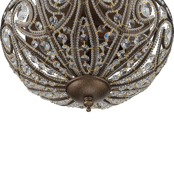 Chandelierias-French Luxe 3-Light Bronze Bowl Crystal Flush Mount-Flush Mount-Dark Bronze-