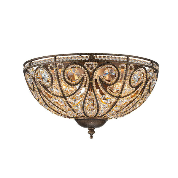 Chandelierias-French Luxe 3-Light Bronze Bowl Crystal Flush Mount-Flush Mount-Dark Bronze-