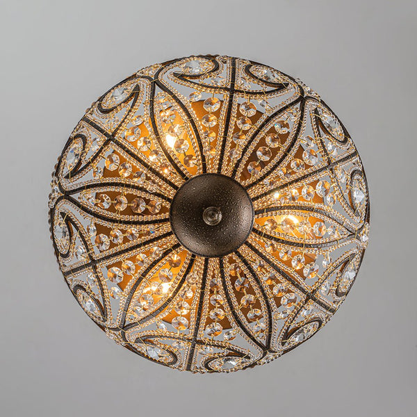 Chandelierias-French Luxe 3-Light Bronze Bowl Crystal Flush Mount-Flush Mount-Dark Bronze-