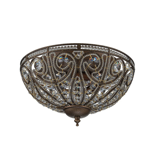 Chandelierias-French Luxe 3-Light Bronze Bowl Crystal Flush Mount-Flush Mount-Dark Bronze-