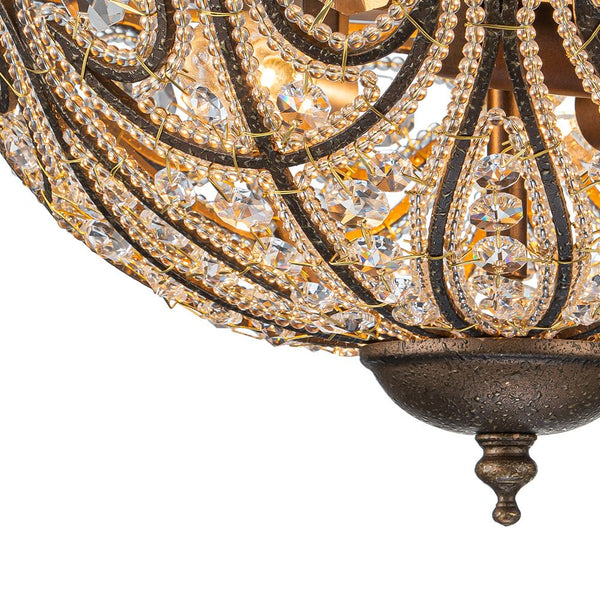 Chandelierias-French Luxe 3-Light Bronze Bowl Crystal Flush Mount-Flush Mount-Dark Bronze-