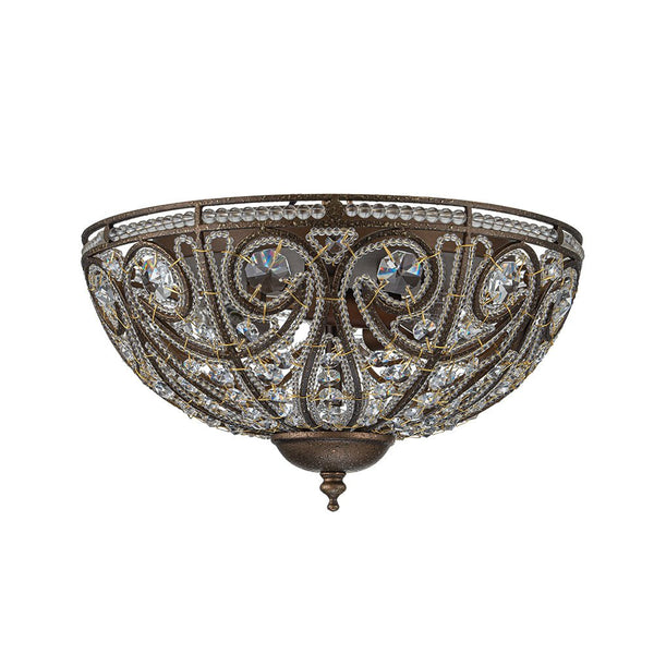 Chandelierias-French Luxe 3-Light Bronze Bowl Crystal Flush Mount-Flush Mount-Dark Bronze-
