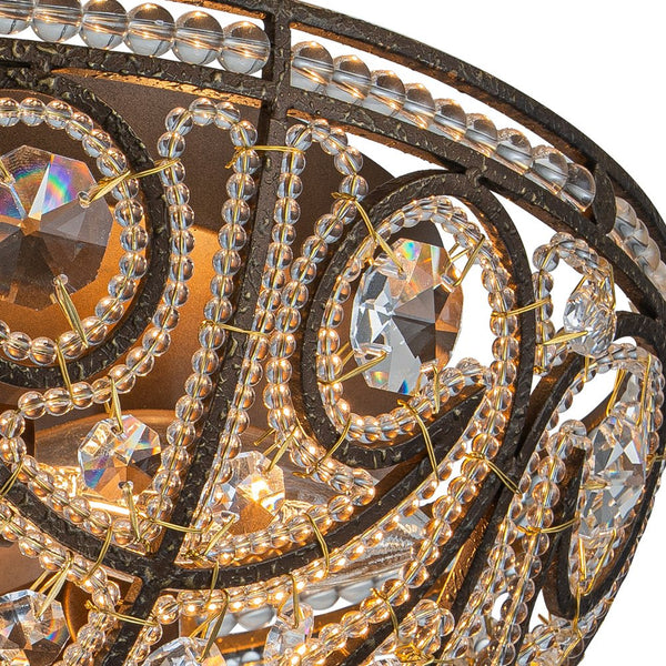 Chandelierias-French Luxe 3-Light Bronze Bowl Crystal Flush Mount-Flush Mount-Dark Bronze-