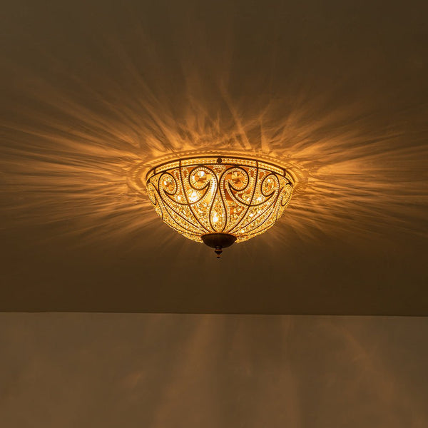 Chandelierias-French Luxe 3-Light Bronze Bowl Crystal Flush Mount-Flush Mount-Dark Bronze-