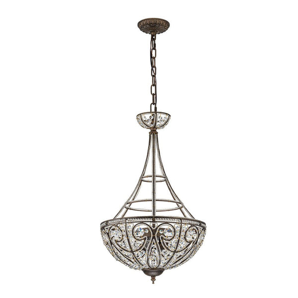 Chandelierias-French Vintage Mottled Bronze 4-Light Crystal Pendant-Chandeliers-Dark Bronze-