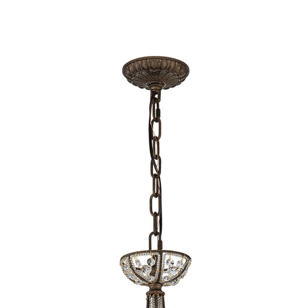 Chandelierias-French Vintage Mottled Bronze 4-Light Crystal Pendant-Chandeliers-Dark Bronze-
