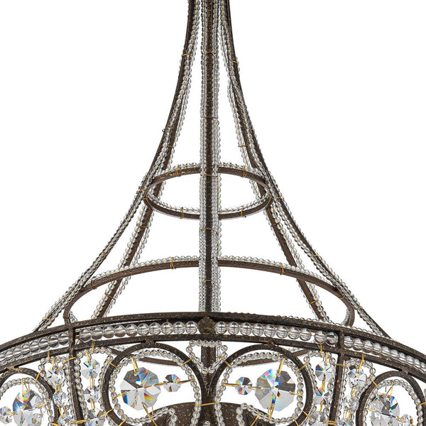 Chandelierias-French Vintage Mottled Bronze 4-Light Crystal Pendant-Chandeliers-Dark Bronze-