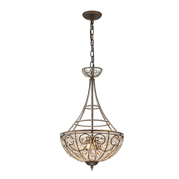 Chandelierias-French Vintage Mottled Bronze 4-Light Crystal Pendant-Chandeliers-Dark Bronze-