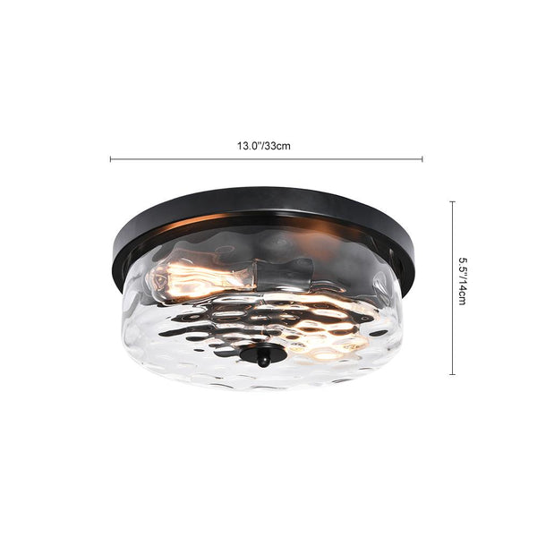 Chandelierias-Hammer Glass Drum Shaped Flush Mount-Flush Mount--