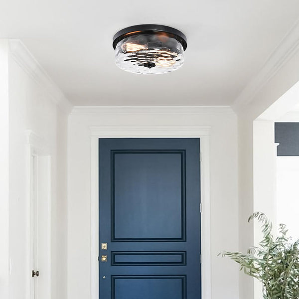 Chandelierias-Hammer Glass Drum Shaped Flush Mount-Flush Mount--