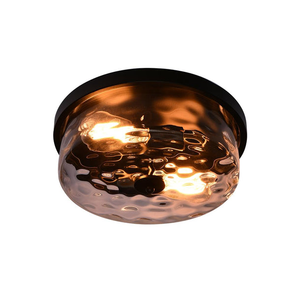 Chandelierias-Hammer Glass Drum Shaped Flush Mount-Flush Mount--
