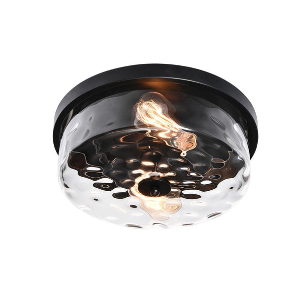 Chandelierias-Hammer Glass Drum Shaped Flush Mount-Flush Mount--
