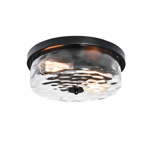 Chandelierias-Hammer Glass Drum Shaped Flush Mount-Flush Mount--