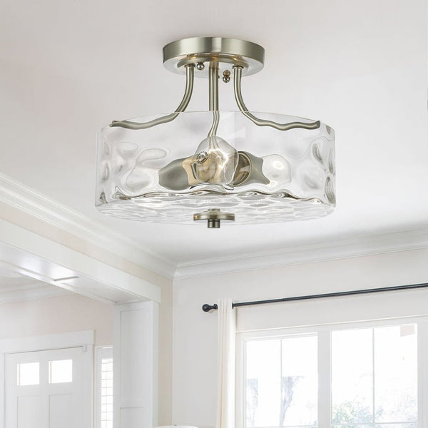 Chandelierias-Hammered Glass Drum Semi-Flush Mount-Semi Flush--