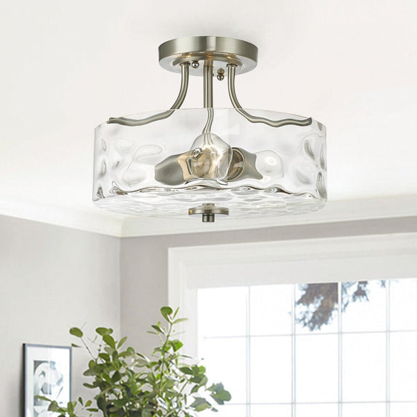 Chandelierias-Hammered Glass Drum Semi-Flush Mount-Semi Flush--