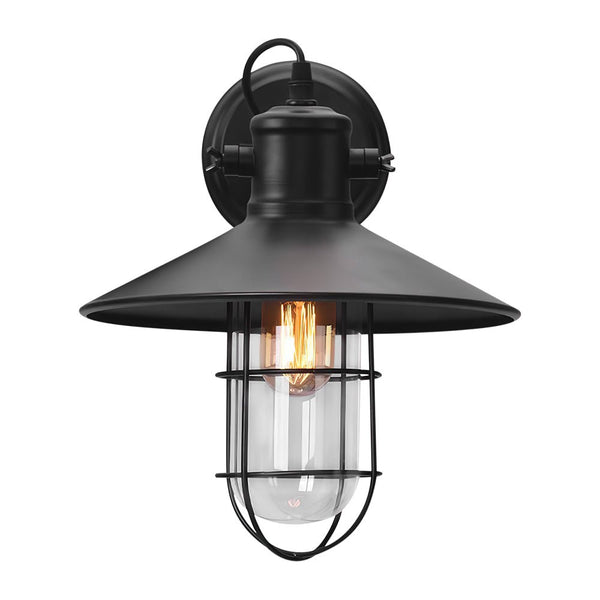 Chandelierias-Industrial 1-Light Black Metal Cage Wall Sconce-Wall Light--
