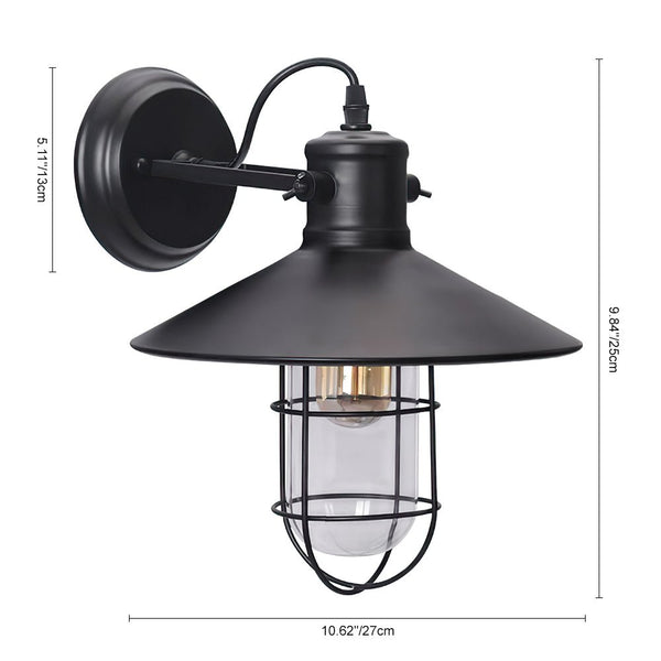 Chandelierias-Industrial 1-Light Black Metal Cage Wall Sconce-Wall Light--
