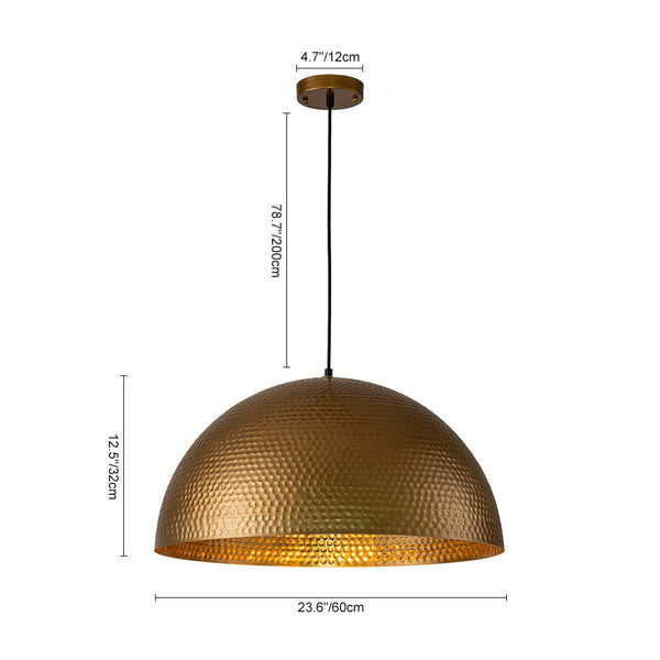 Chandelierias-Industrial Single-Light Hammered Metal Dome Pendant-Chandeliers-Silver Black-15.7in.