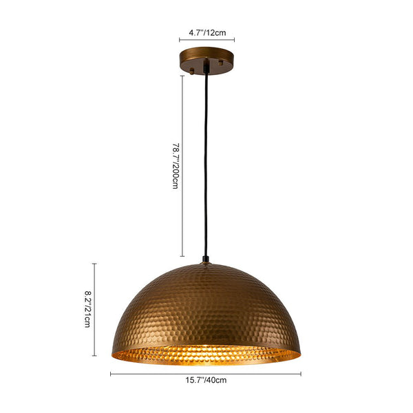 Chandelierias-Industrial Single-Light Hammered Metal Dome Pendant-Chandeliers-Silver Black-15.7in.