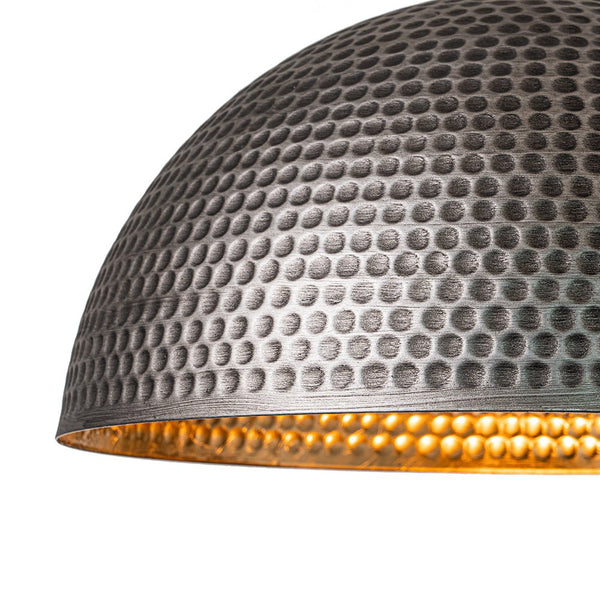 Chandelierias-Industrial Single-Light Hammered Metal Dome Pendant-Chandeliers-Silver Black-15.7in.