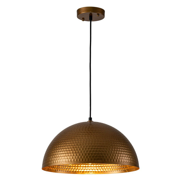 Chandelierias-Industrial Single-Light Hammered Metal Dome Pendant-Chandeliers-Silver Black-15.7in.