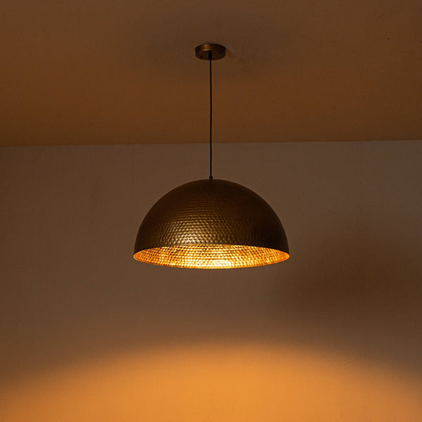 Chandelierias-Industrial Single-Light Hammered Metal Dome Pendant-Chandeliers-Silver Black-15.7in.