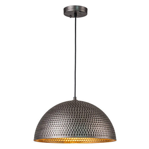 Chandelierias-Industrial Single-Light Hammered Metal Dome Pendant-Chandeliers-Silver Black-15.7in.